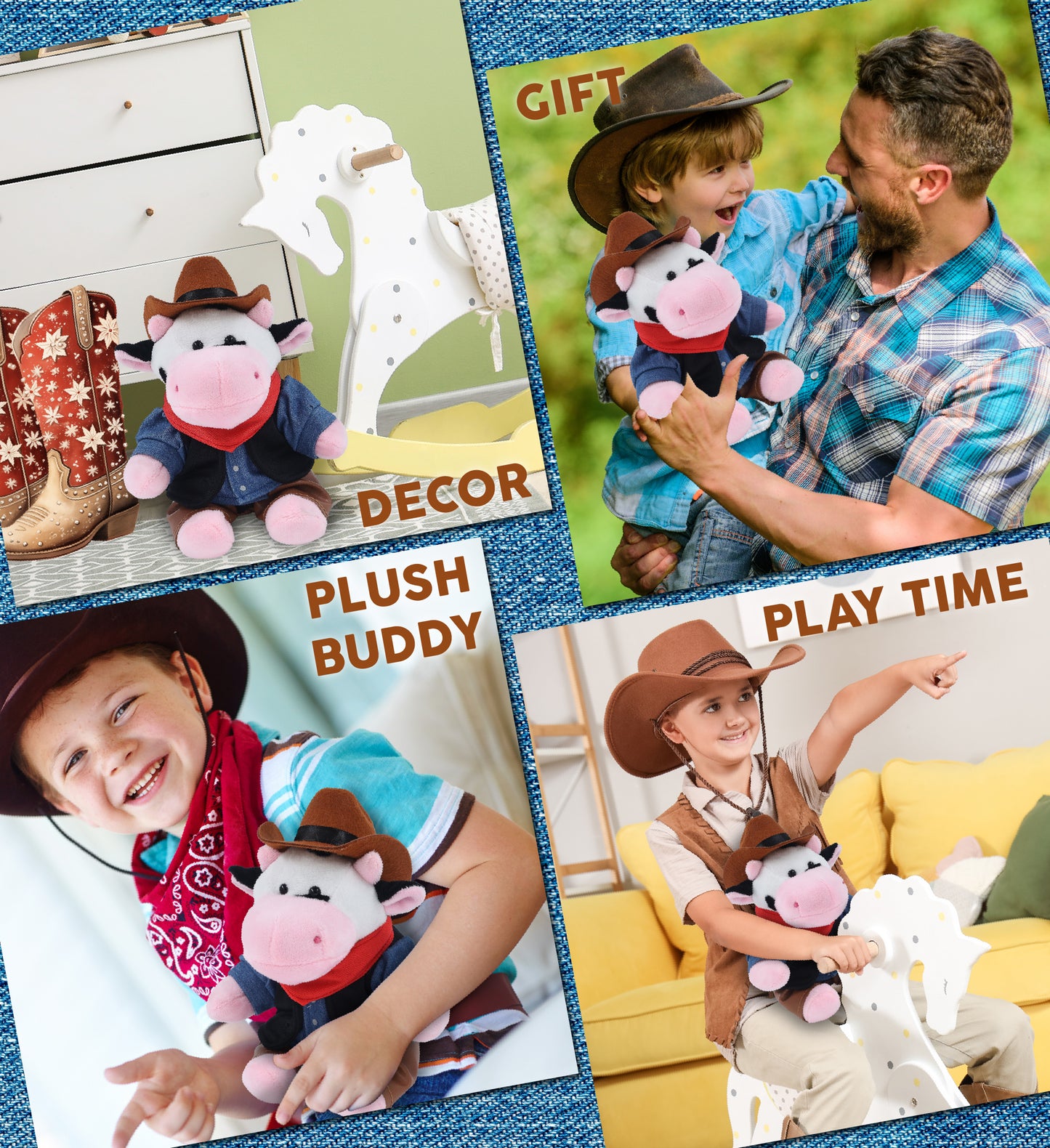 6" PLUSH - COW COWBOY DRESS UP