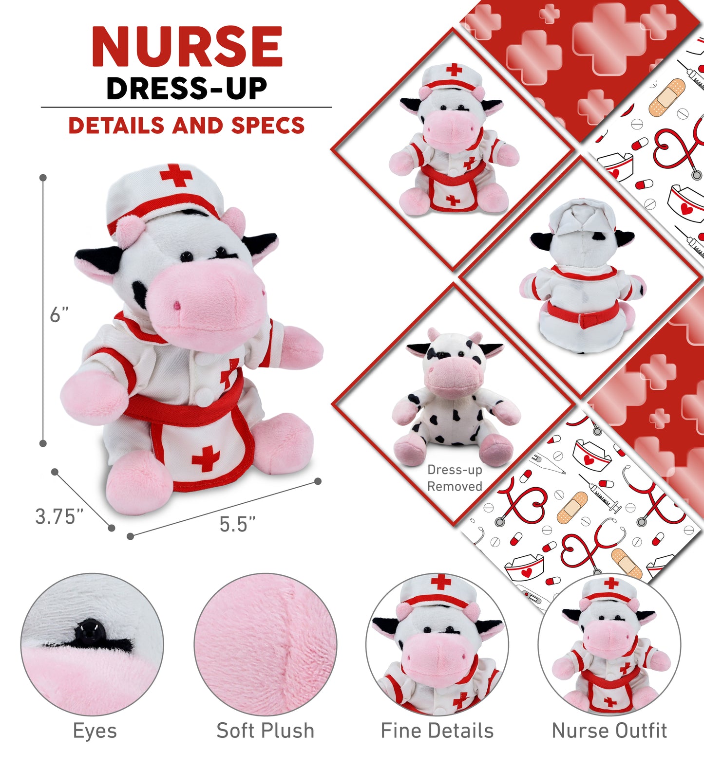 6" PLUSH - COW NURSE DRESS UP