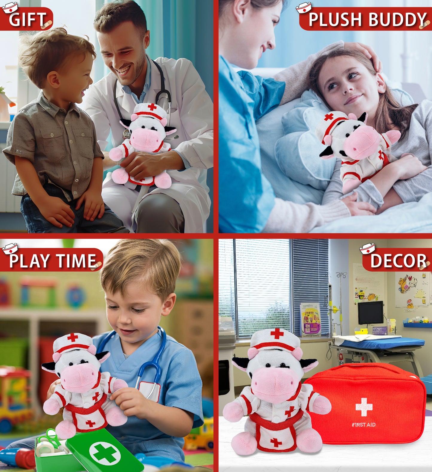 6" PLUSH - COW NURSE DRESS UP