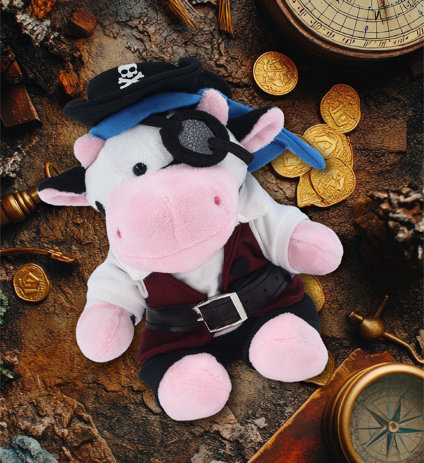 6" PLUSH - COW WITH PIRATE DRESS UP