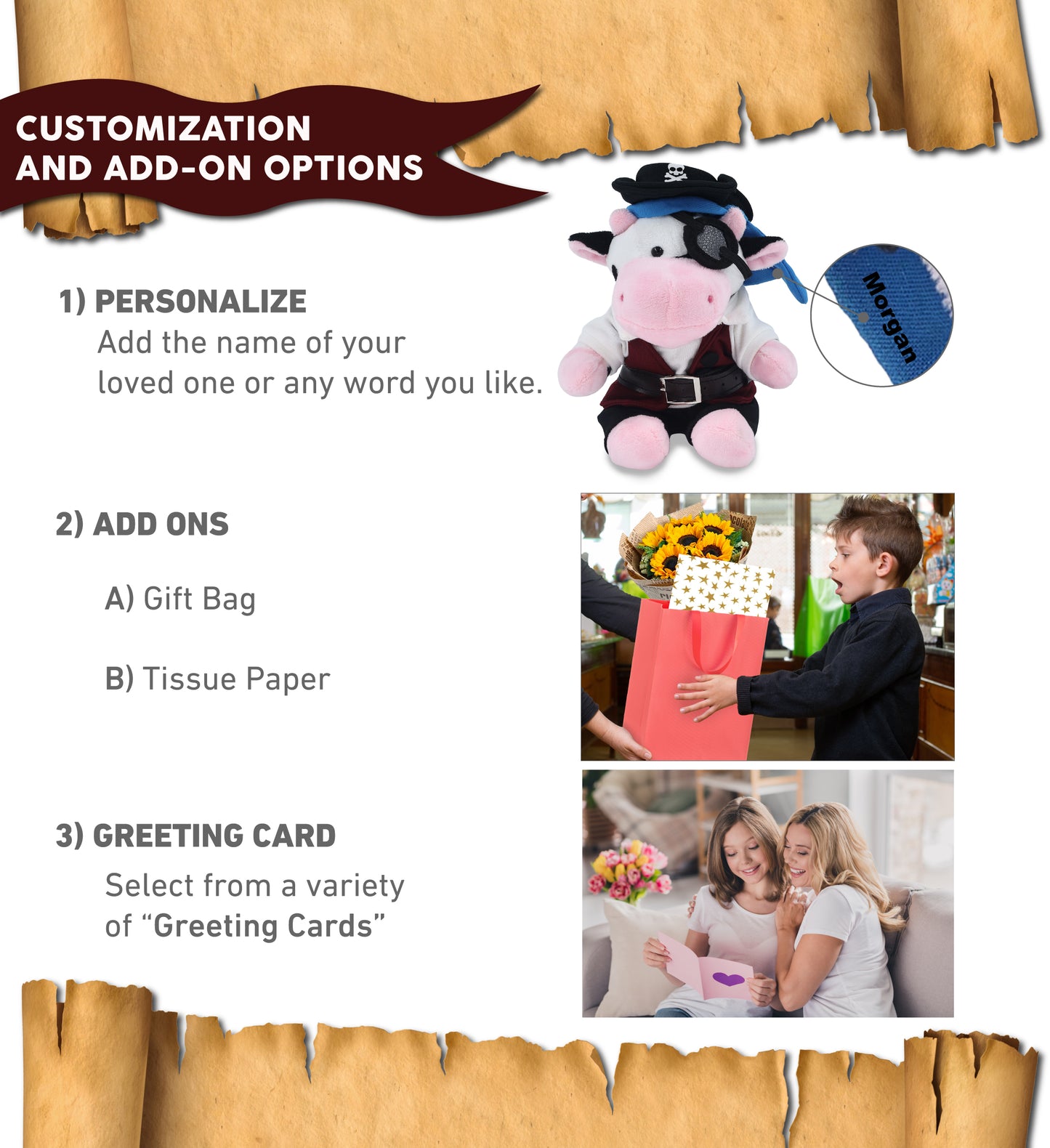 6" PLUSH - COW WITH PIRATE DRESS UP