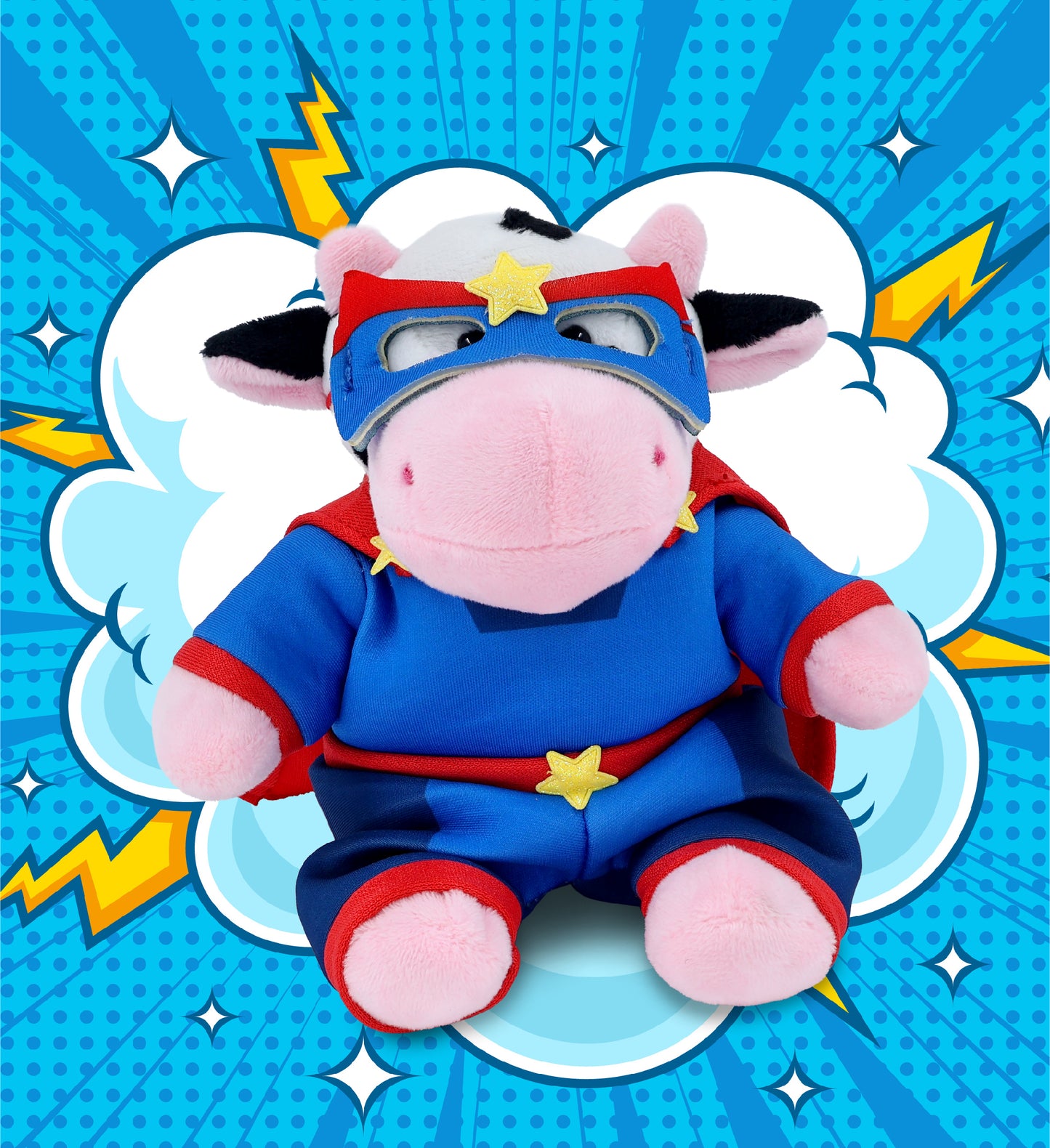6" PLUSH - COW WITH SUPER HERO DRESS UP