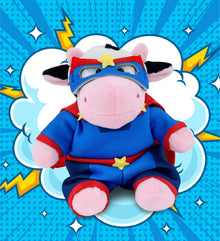 6" PLUSH - COW WITH SUPER HERO DRESS UP