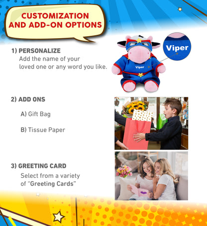 6" PLUSH - COW WITH SUPER HERO DRESS UP