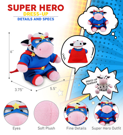 6" PLUSH - COW WITH SUPER HERO DRESS UP
