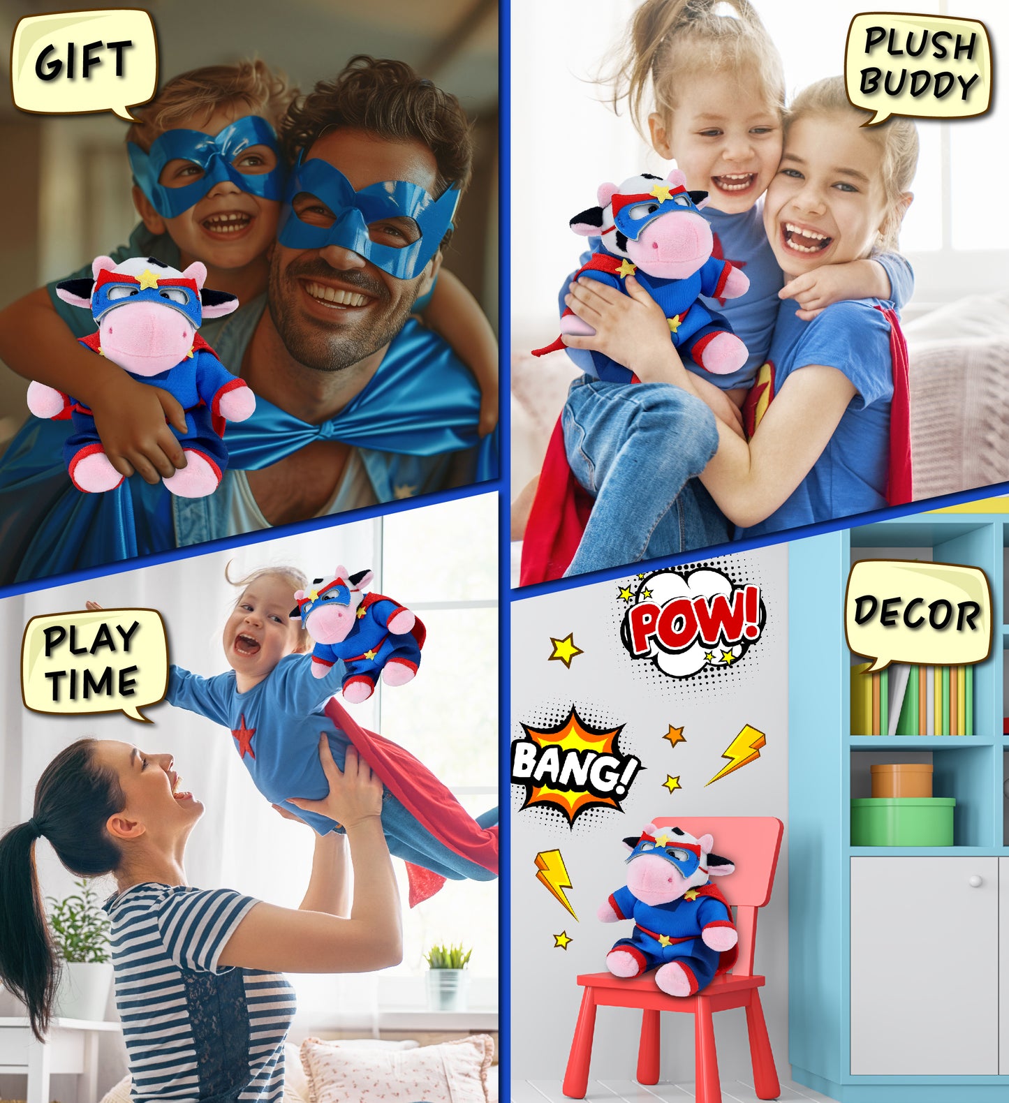 6" PLUSH - COW WITH SUPER HERO DRESS UP