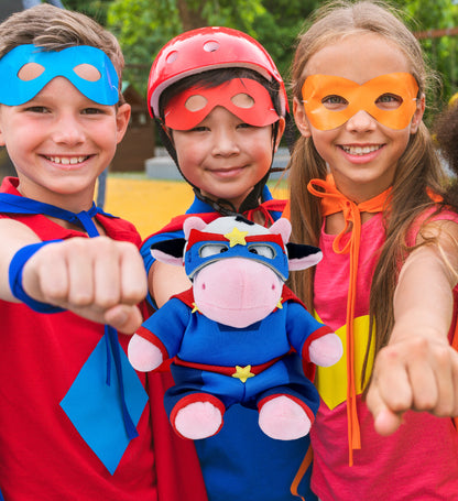 6" PLUSH - COW WITH SUPER HERO DRESS UP