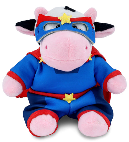 6" PLUSH - COW WITH SUPER HERO DRESS UP