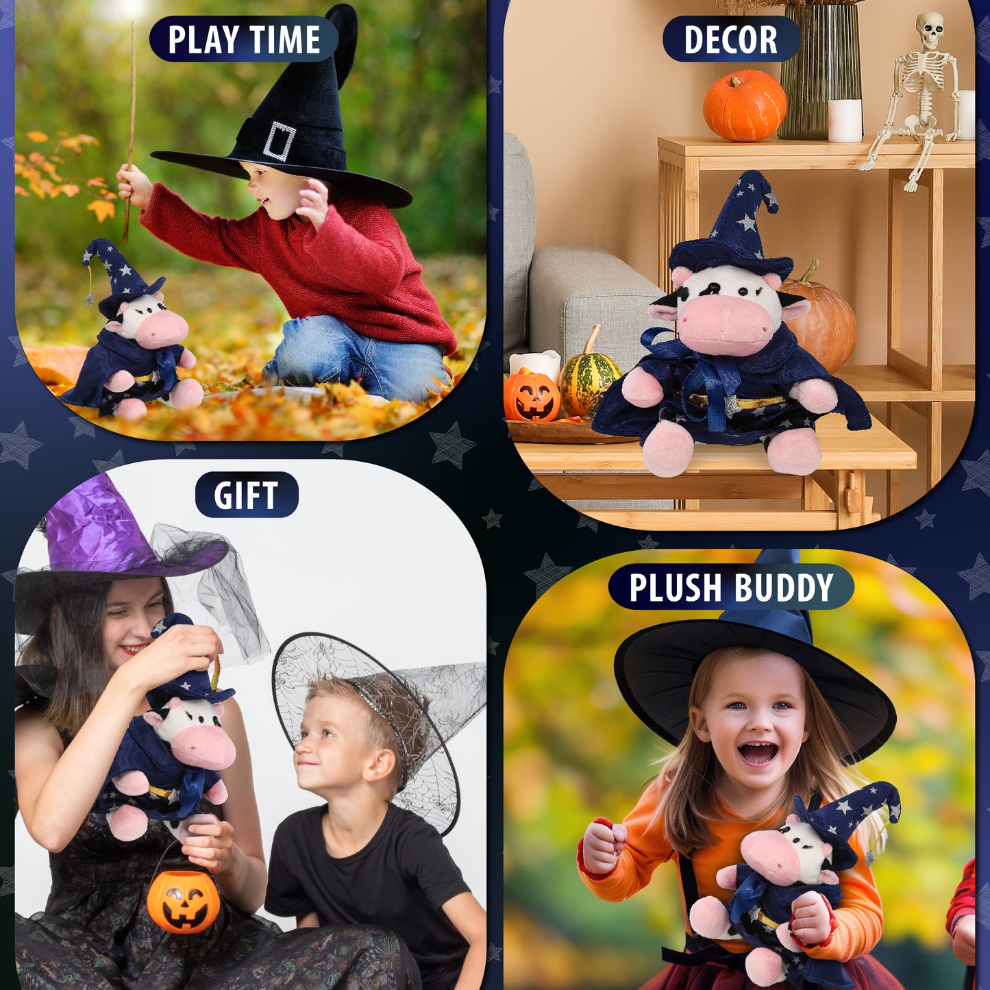 6" PLUSH - COW WITH WIZARD DRESS UP