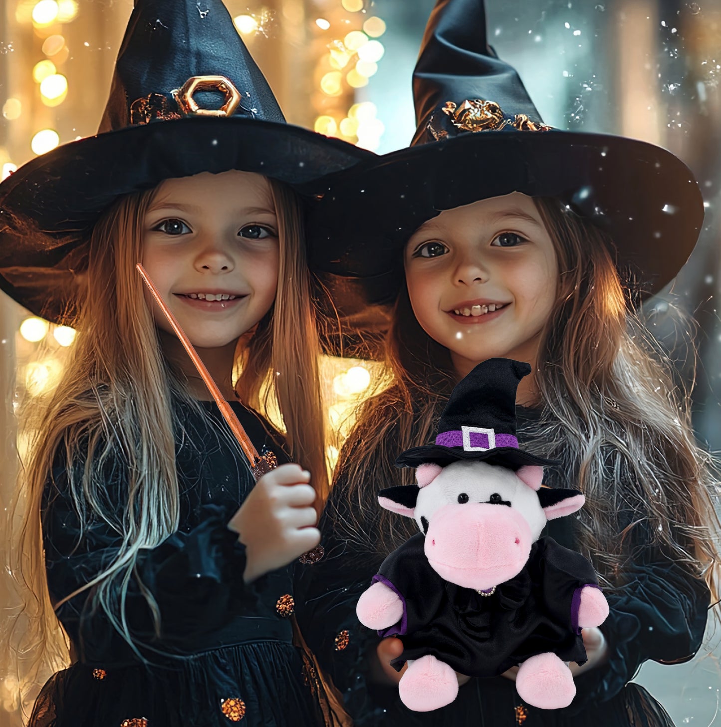 6" PLUSH - COW WITH WITCH DRESS UP