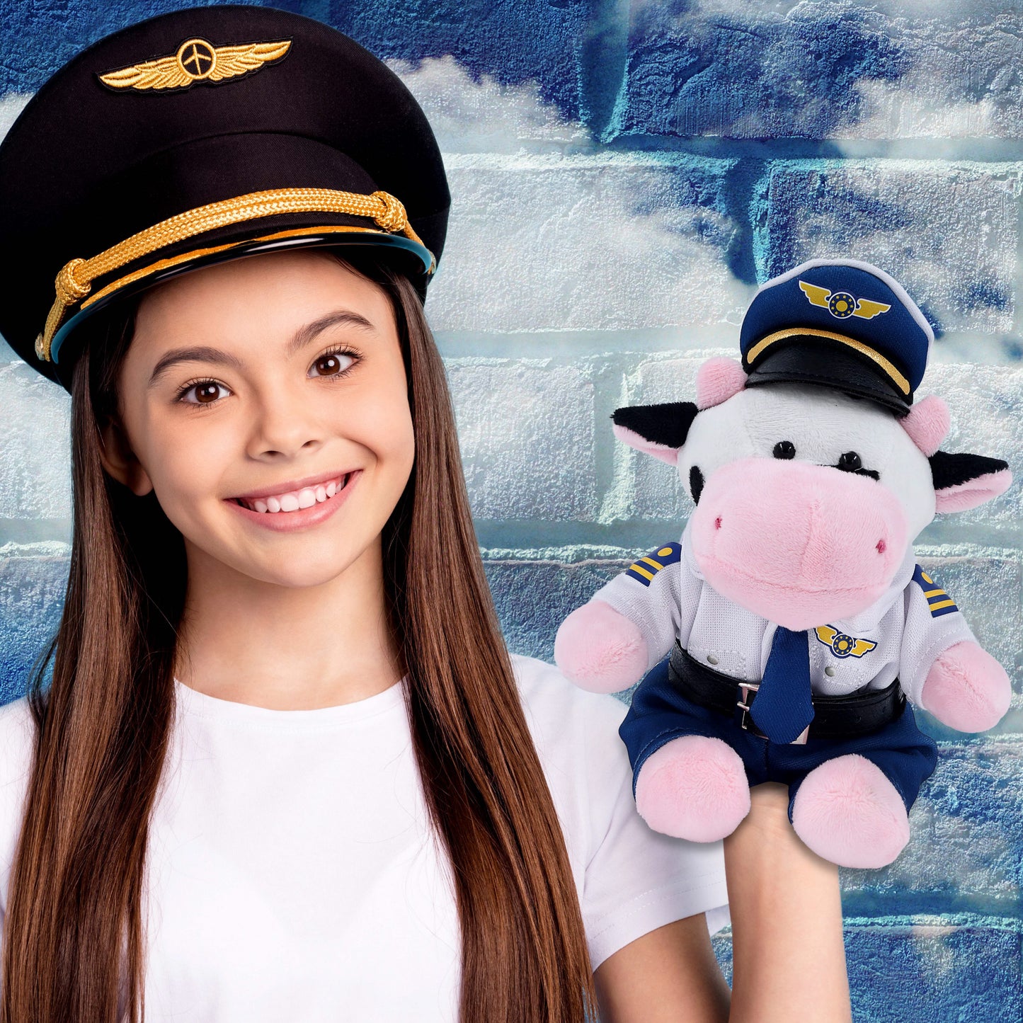 6" PLUSH - COW WITH PILOT DRESS UP