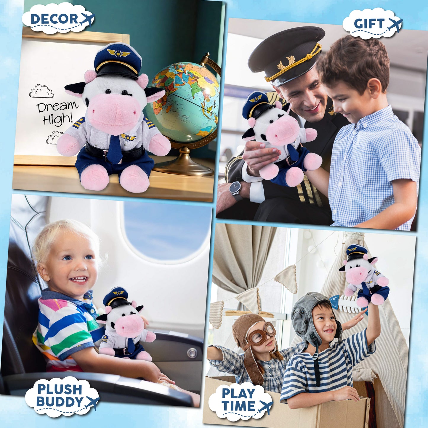 6" PLUSH - COW WITH PILOT DRESS UP