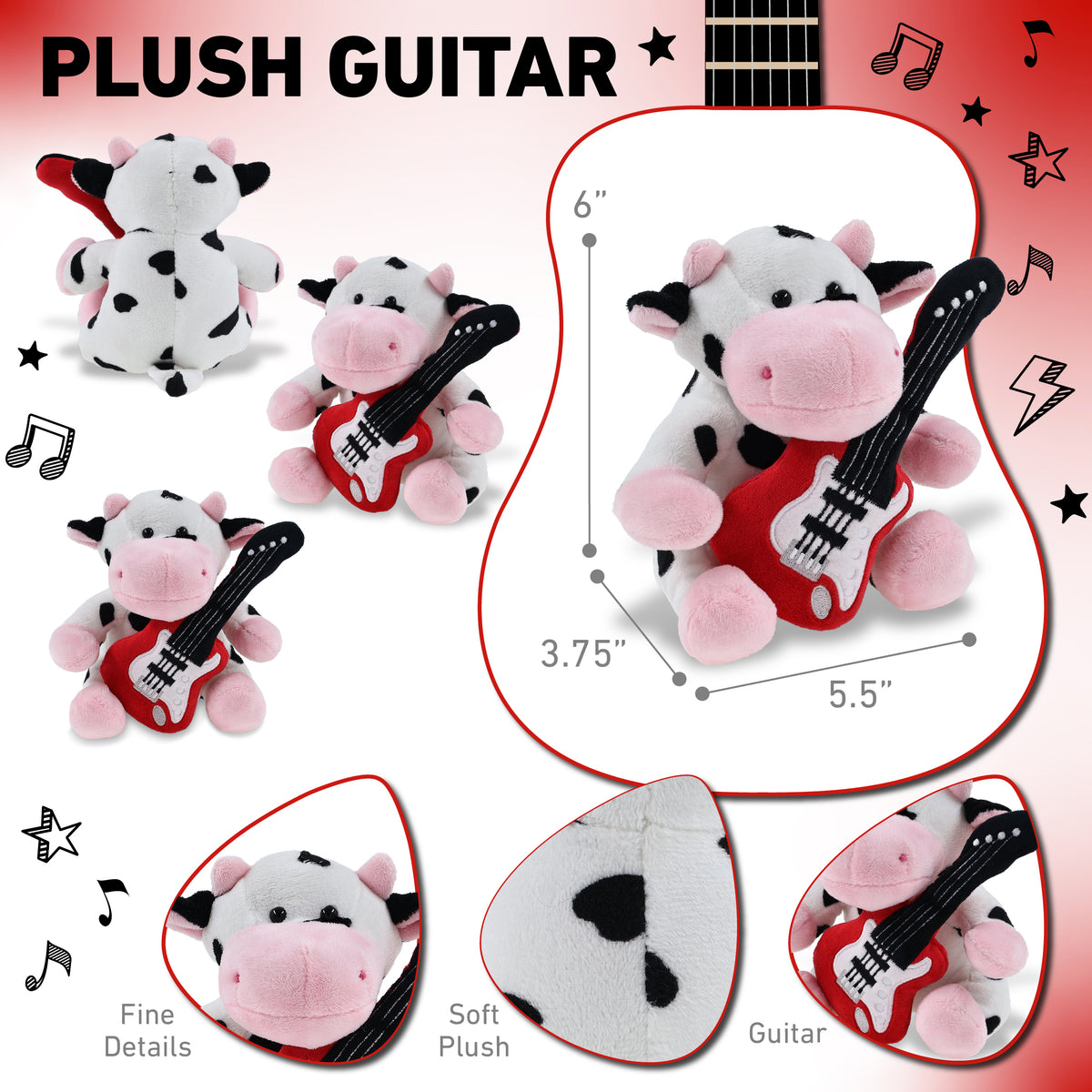 6" PLUSH - COW WITH GUITAR ADD ON