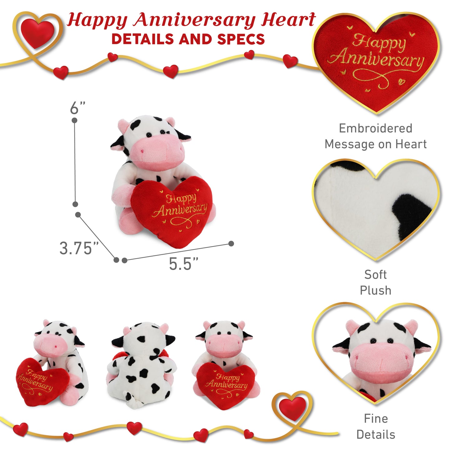 6" PLUSH - COW WITH HAPPY ANNIVERSARY HEART