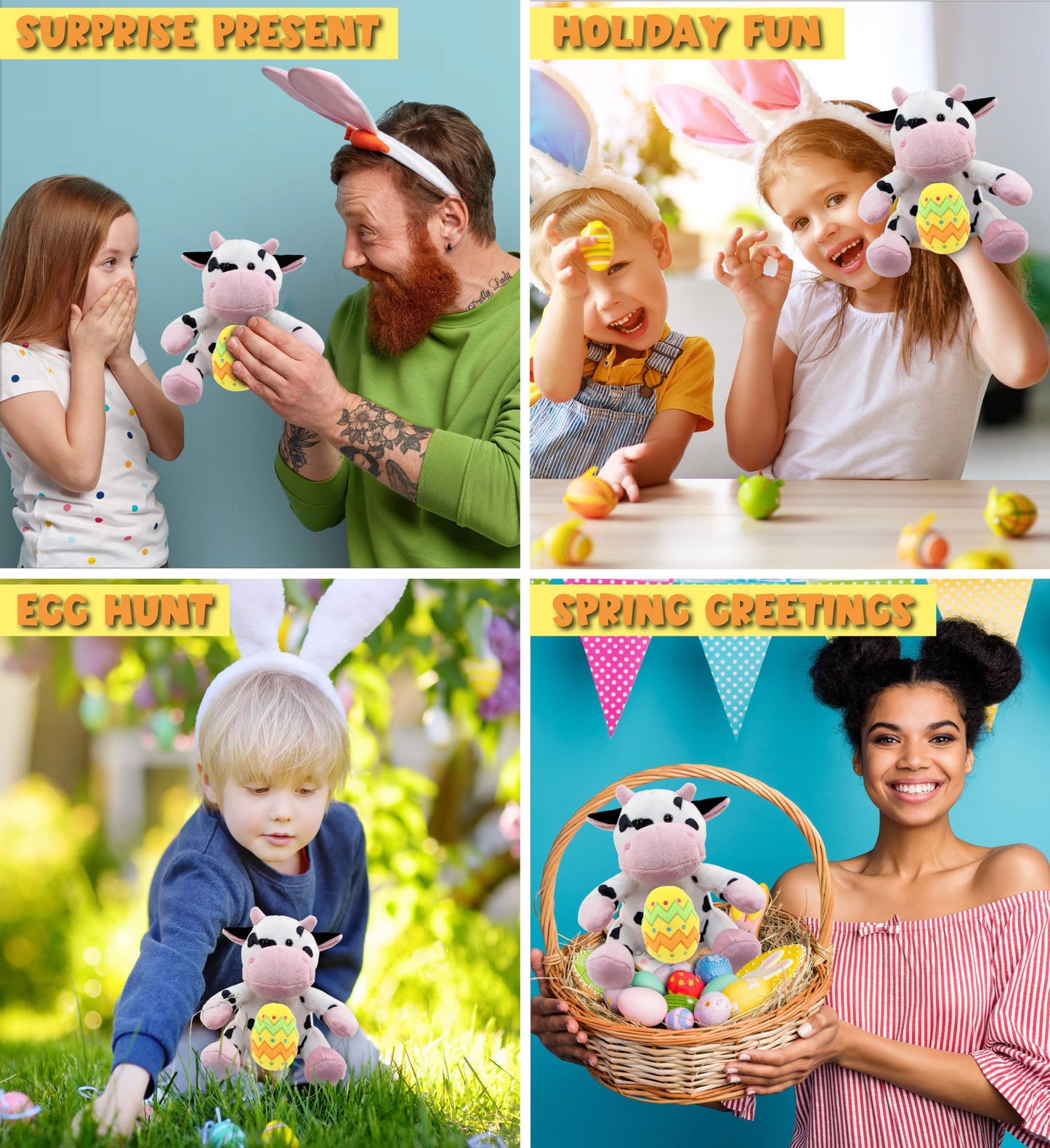 DolliBu Super Soft Cute Cow with Yellow Easter Egg Plush Toy - 6  Inches