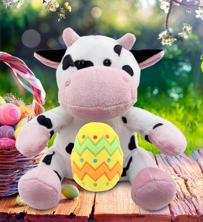 DolliBu Super Soft Cute Cow with Yellow Easter Egg Plush Toy - 6  Inches