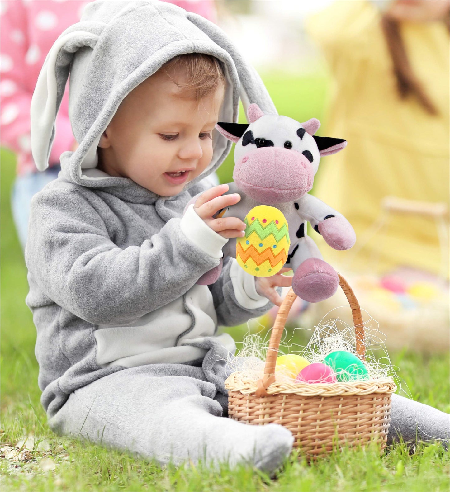 DolliBu Super Soft Cute Cow with Yellow Easter Egg Plush Toy - 6  Inches