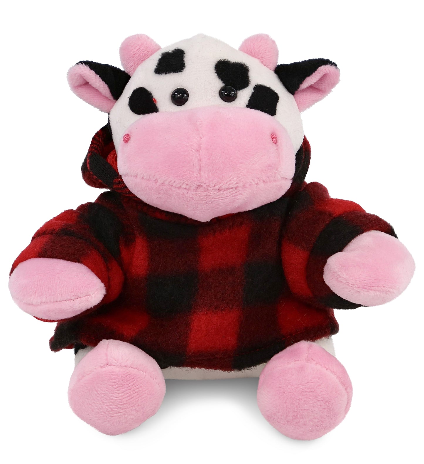 PLUSH RED PLAID HOODIE - 6" PLUSH - COW