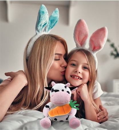 DolliBu Happy Easter Super Soft Plush Cow with Carrot Plush Toy - 6 Inches