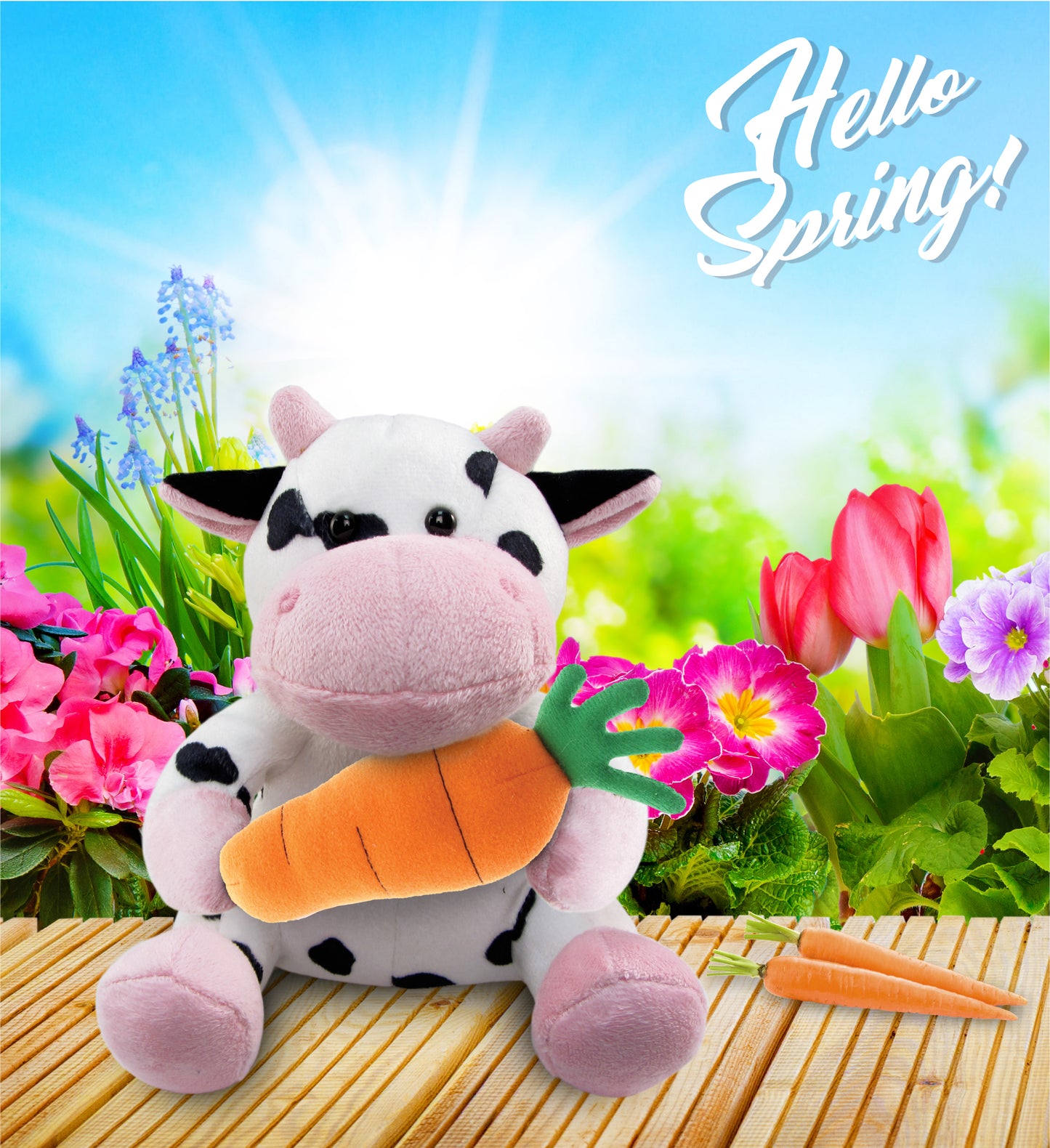 DolliBu Happy Easter Super Soft Plush Cow with Carrot Plush Toy - 6 Inches