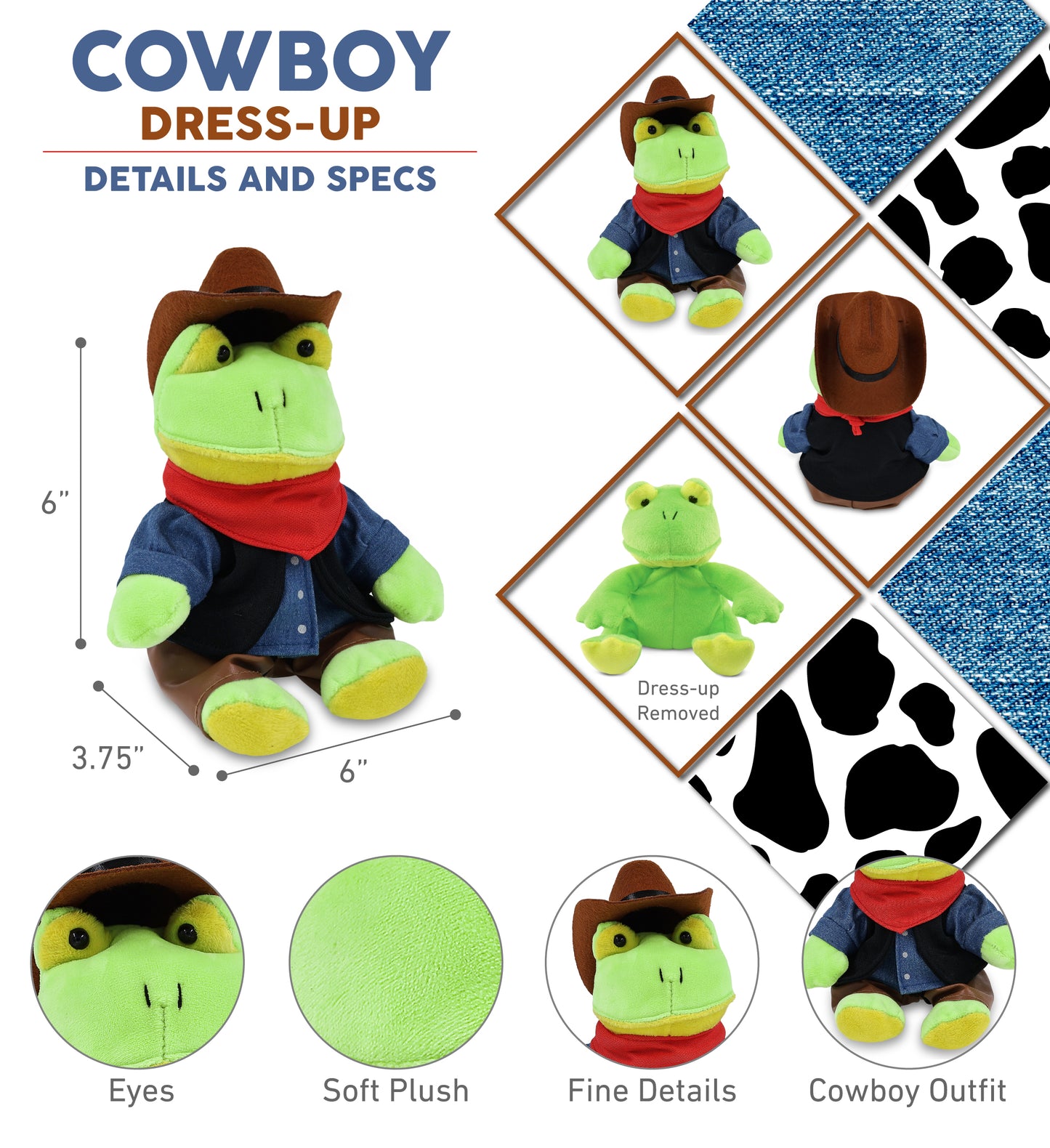 6" PLUSH - FROG COWBOY DRESS UP