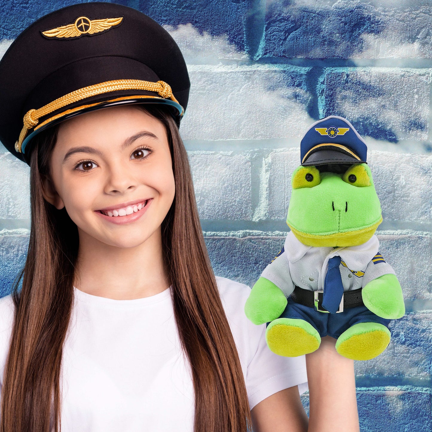 6" PLUSH - FROG WITH PILOT DRESS UP
