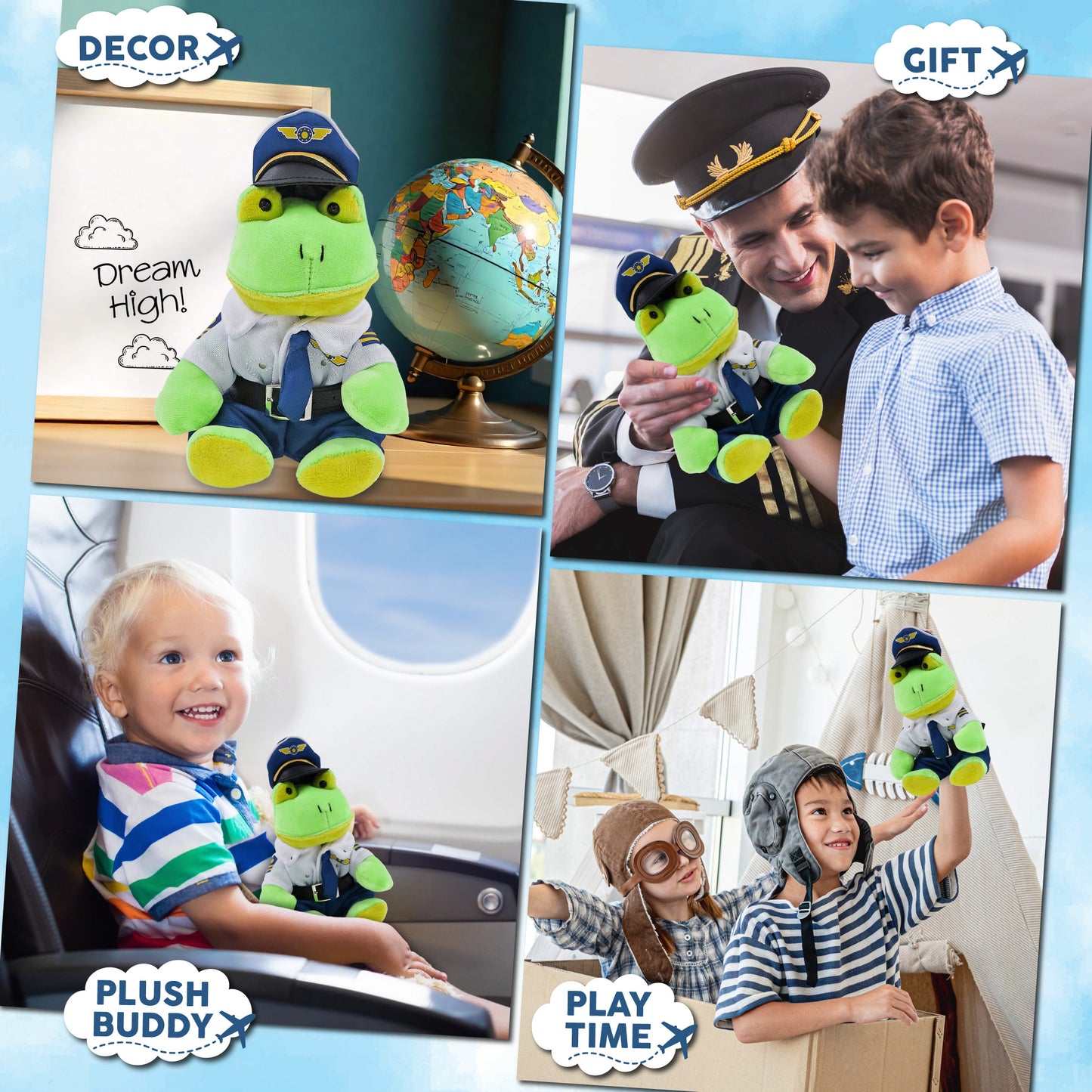 6" PLUSH - FROG WITH PILOT DRESS UP
