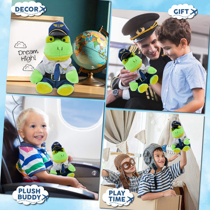 6" PLUSH - FROG WITH PILOT DRESS UP