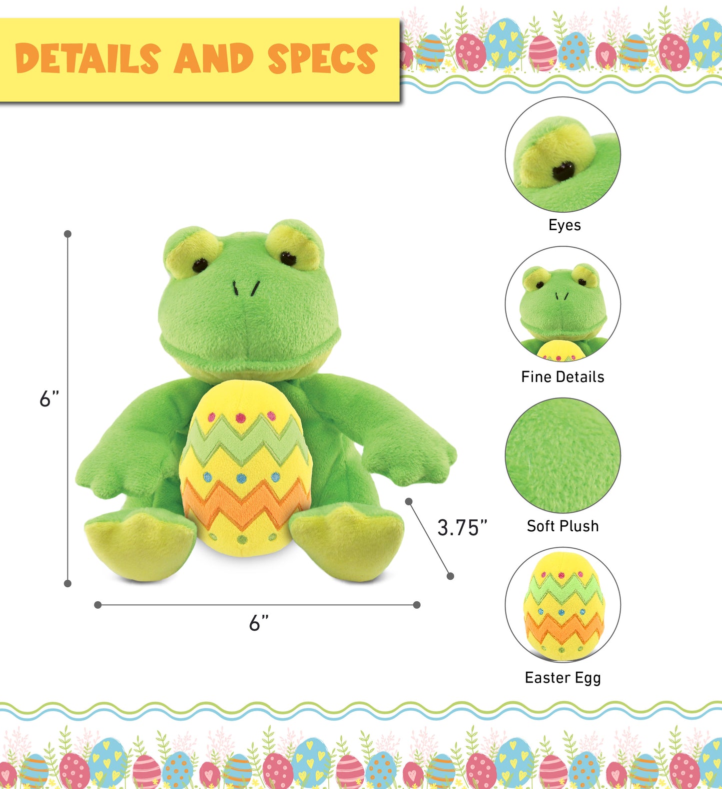 DolliBu Super Soft Cute Frog with Yellow Easter Egg Plush Toy - 6 Inches