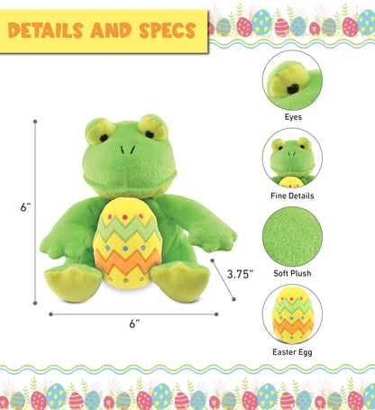 DolliBu Super Soft Cute Frog with Yellow Easter Egg Plush Toy - 6 Inches