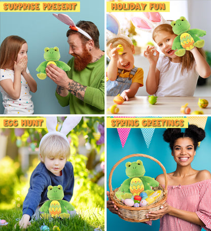 DolliBu Super Soft Cute Frog with Yellow Easter Egg Plush Toy - 6 Inches