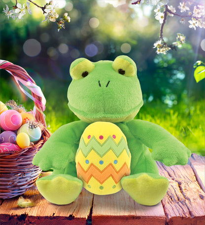 DolliBu Super Soft Cute Frog with Yellow Easter Egg Plush Toy - 6 Inches