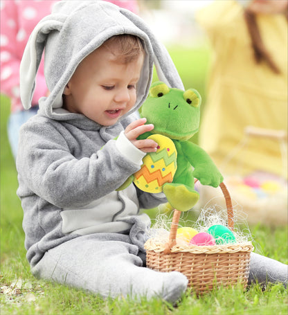 DolliBu Super Soft Cute Frog with Yellow Easter Egg Plush Toy - 6 Inches