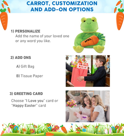 DolliBu Happy Easter Super Soft Plush Frog with Carrot Plush Toy - 6 Inches