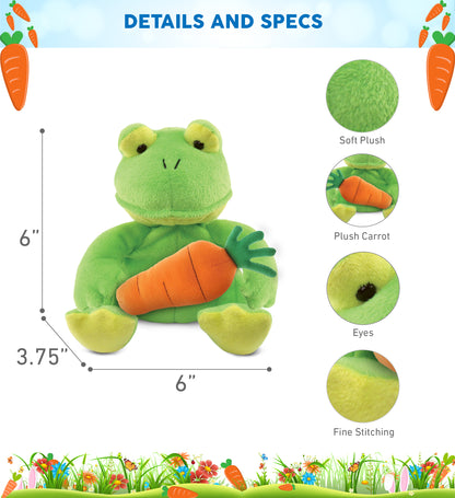 DolliBu Happy Easter Super Soft Plush Frog with Carrot Plush Toy - 6 Inches