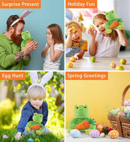 DolliBu Happy Easter Super Soft Plush Frog with Carrot Plush Toy - 6 Inches