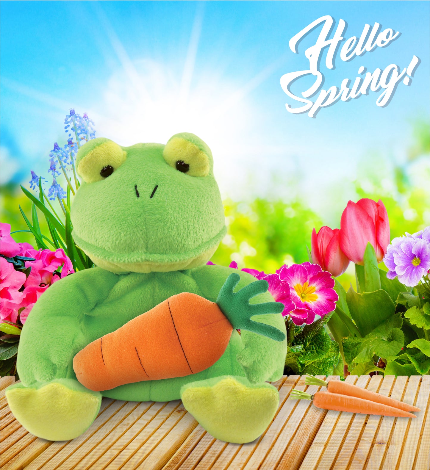 DolliBu Happy Easter Super Soft Plush Frog with Carrot Plush Toy - 6 Inches