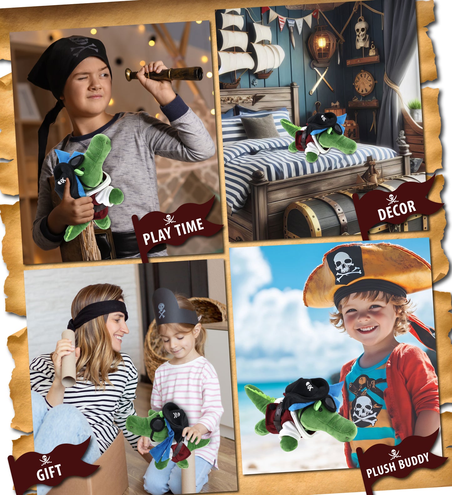 6" PLUSH - ALLIGATOR PIRATE DRESS UP