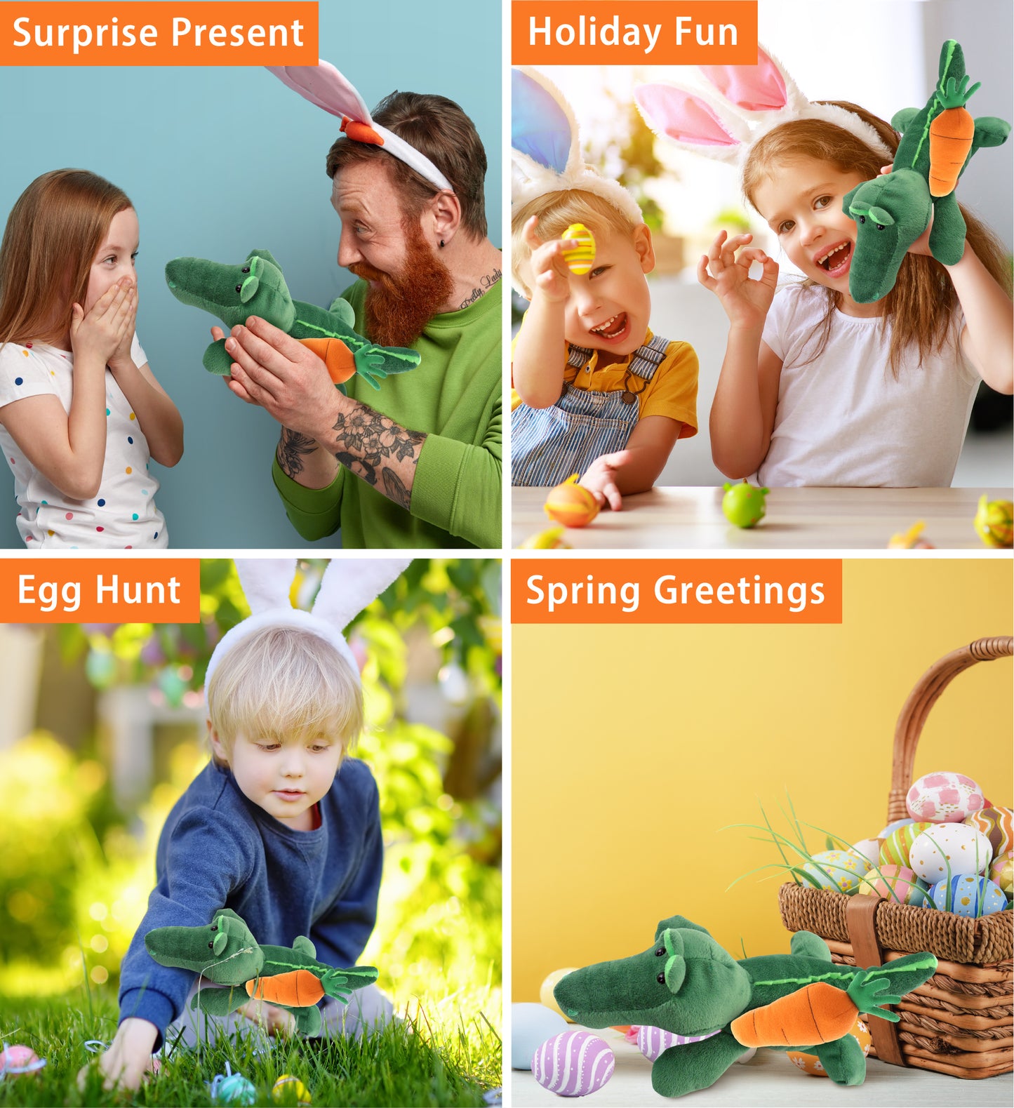 DolliBu Happy Easter Super Soft Plush Alligator with Carrot Plush Toy - 6 Inch