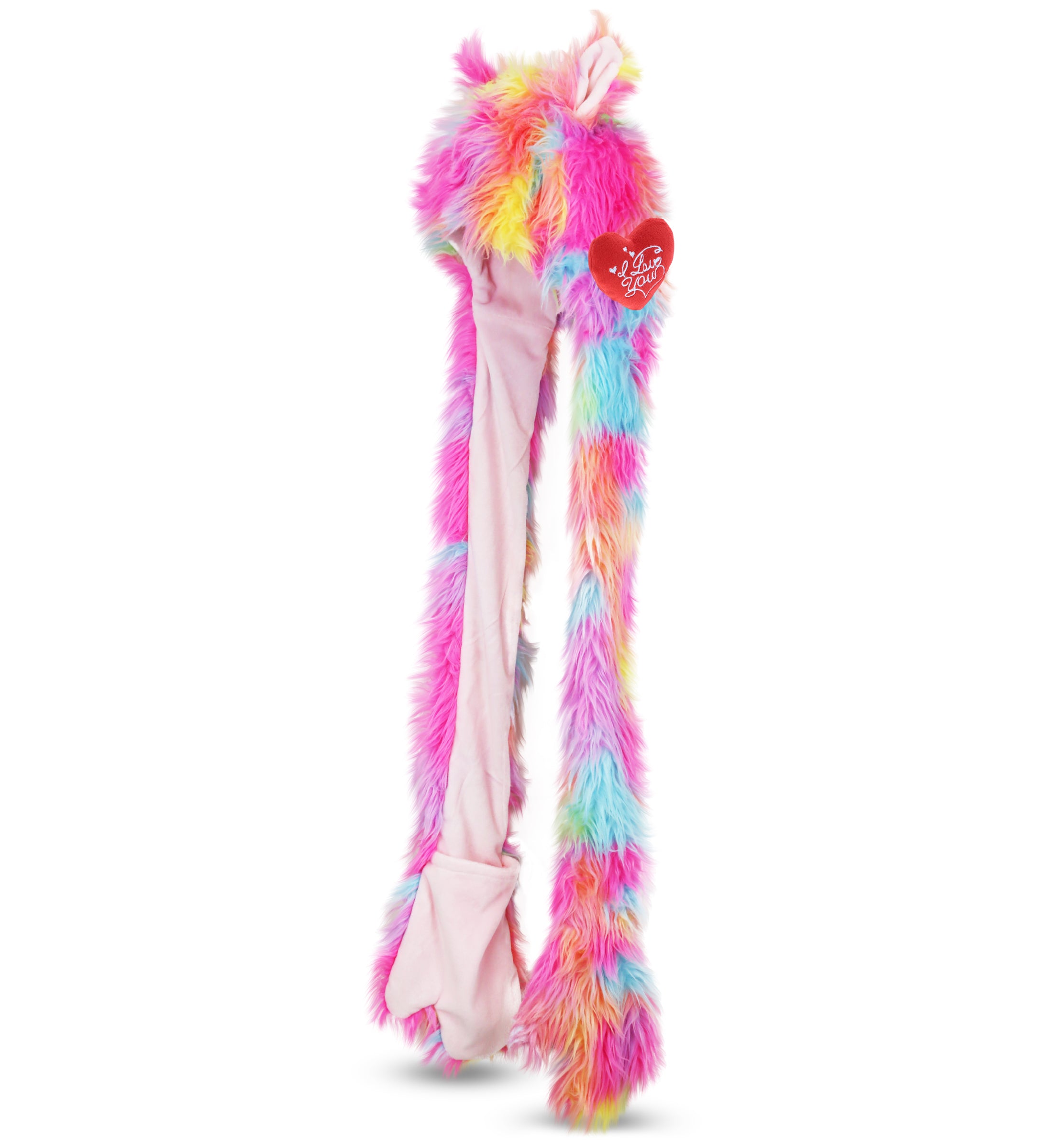PLUSH I LOVE YOU RED HEART - SUPER SOFT PLUSH HAT + SCARF + MITTEN - RAINBOW ANIMAL