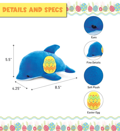 DolliBu Super Soft Cute Dolphin with Yellow Easter Egg Plush Toy - 6 Inches