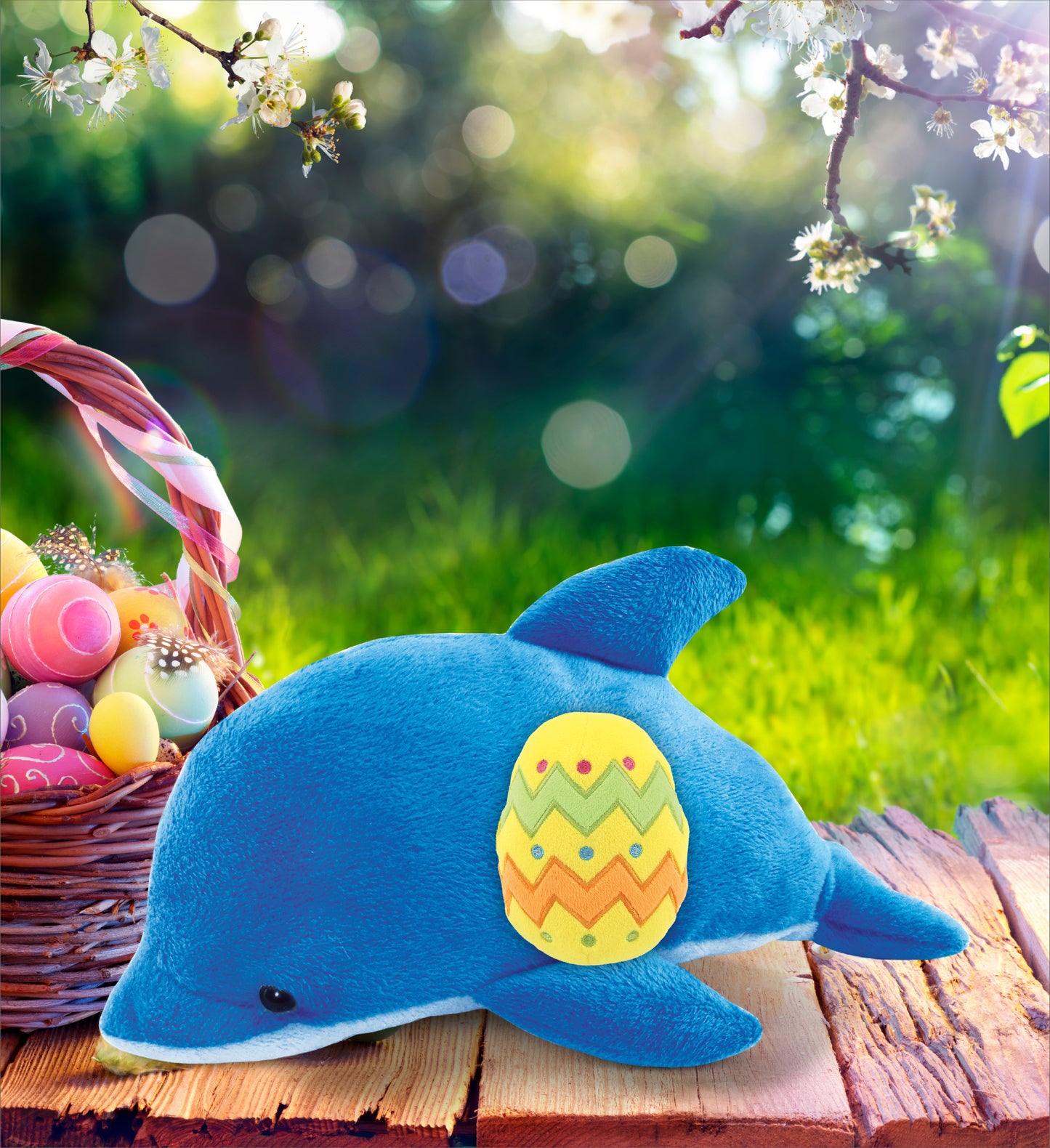 DolliBu Super Soft Cute Dolphin with Yellow Easter Egg Plush Toy - 6 Inches