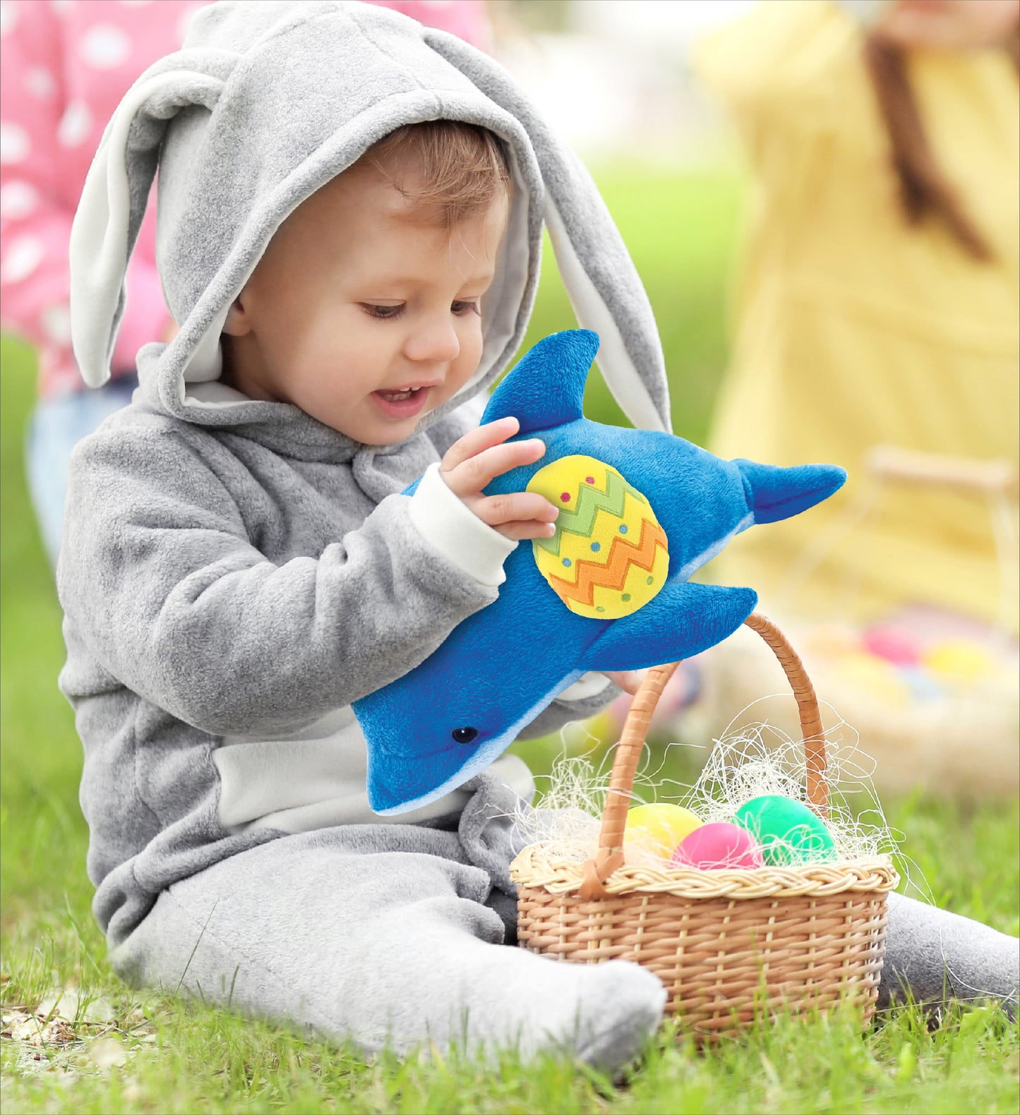 DolliBu Super Soft Cute Dolphin with Yellow Easter Egg Plush Toy - 6 Inches