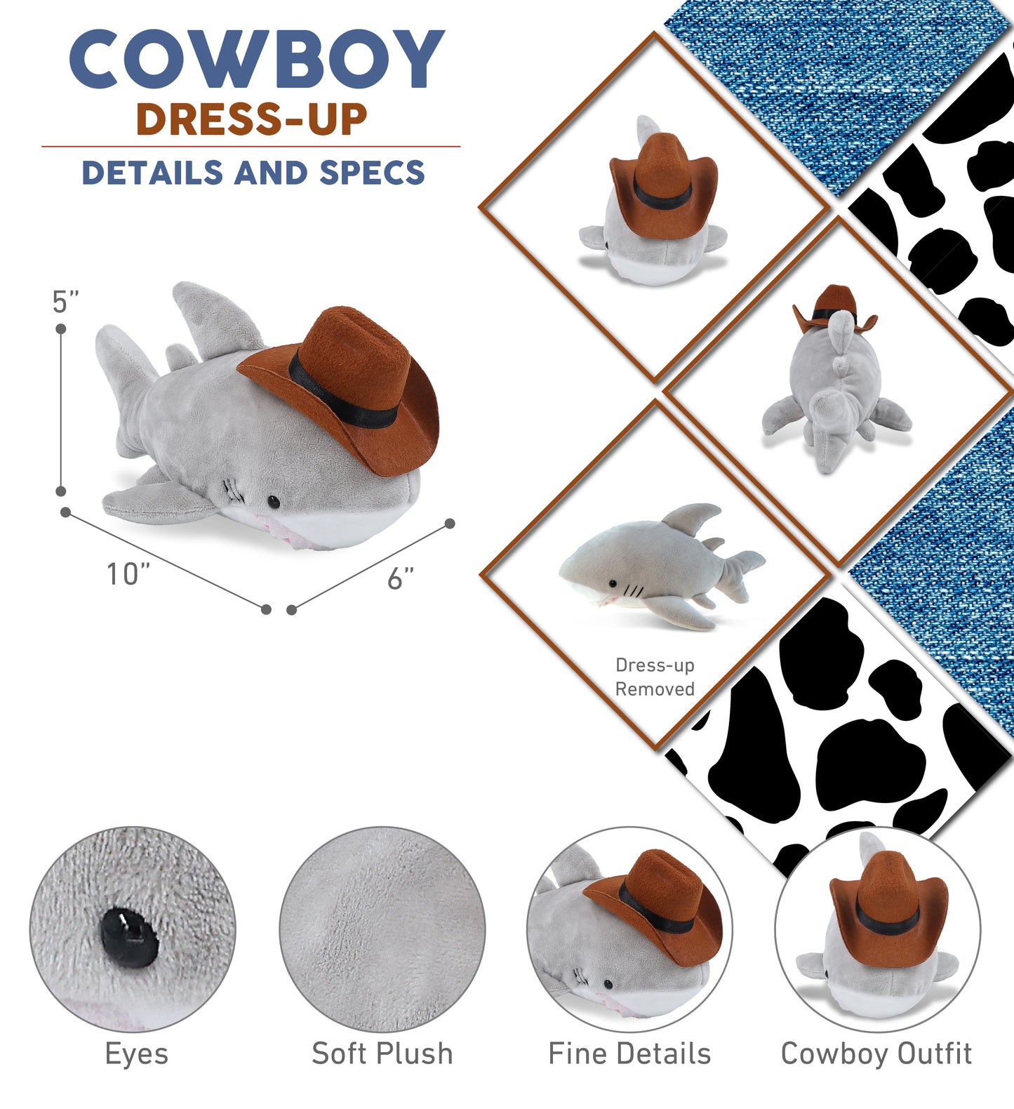 6" PLUSH - SHARK COWBOY DRESS UP