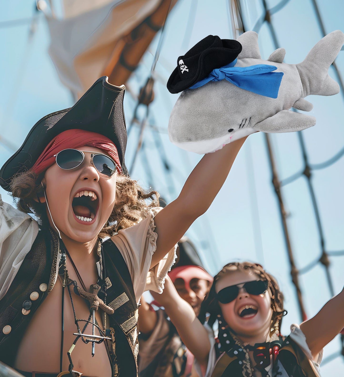 6" PLUSH - SHARK WITH PIRATE DRESS UP