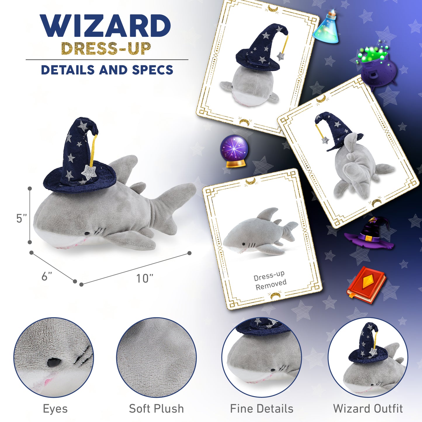 6" PLUSH - SHARK WITH WIZARD DRESS UP