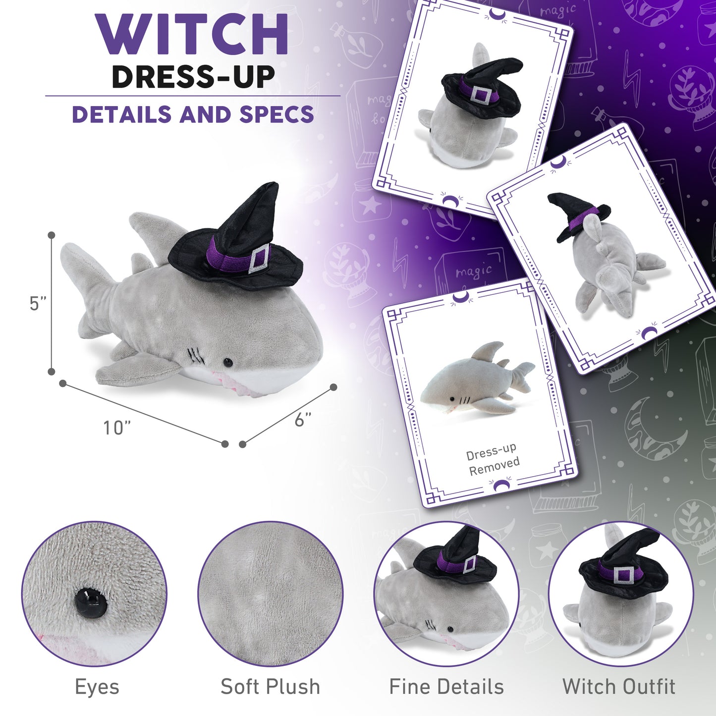 6" PLUSH - SHARK WITH WITCH DRESS UP