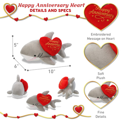 6" PLUSH - SHARK WITH HAPPY ANNIVERSARY HEART