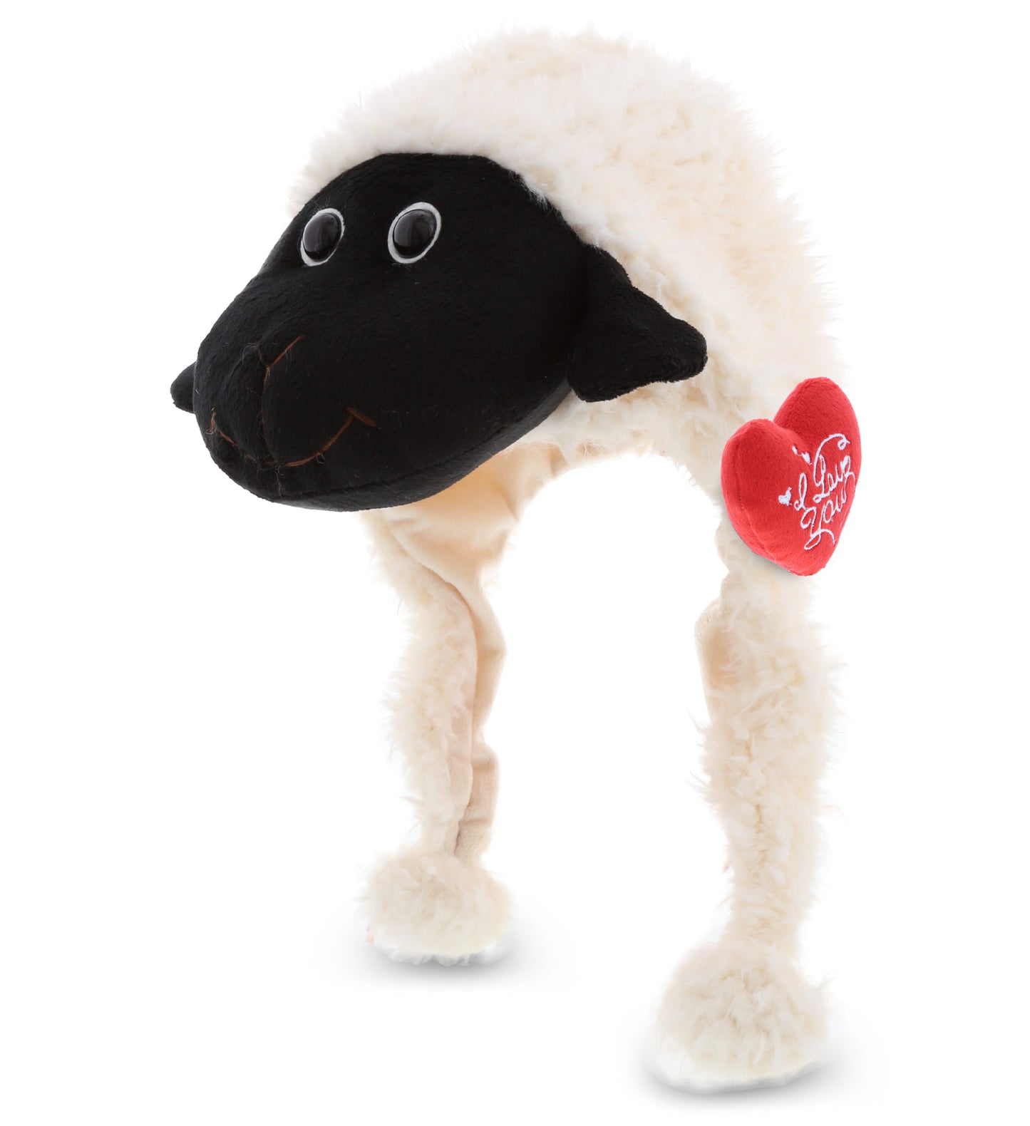 PLUSH I LOVE YOU RED HEART - SUPER SOFT PLUSH HAT - BLACK NOSE SHEEP