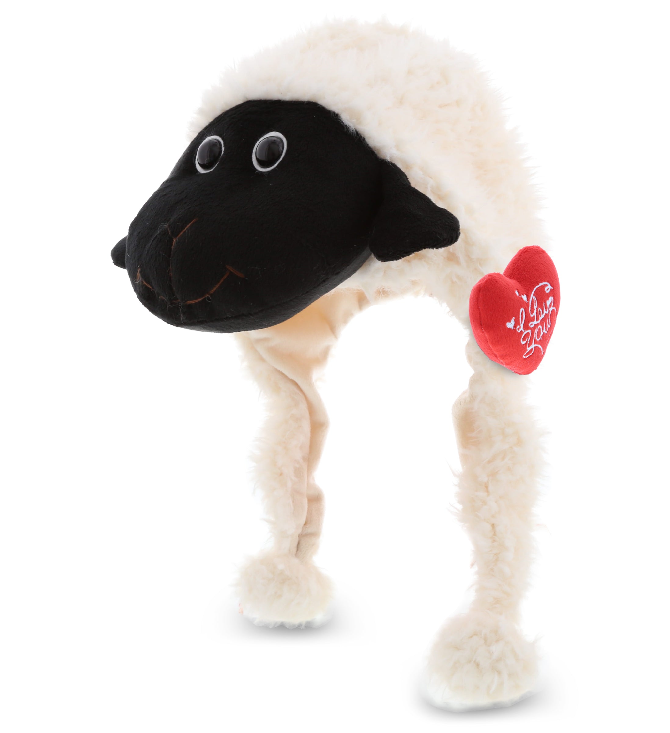 PLUSH I LOVE YOU RED HEART - SUPER SOFT PLUSH HAT - BLACK NOSE SHEEP